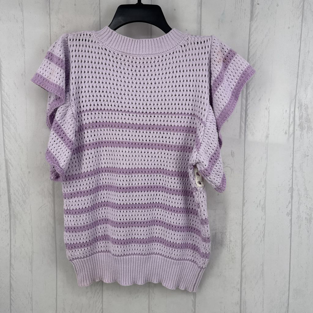 M stripe crochet s/s sweater