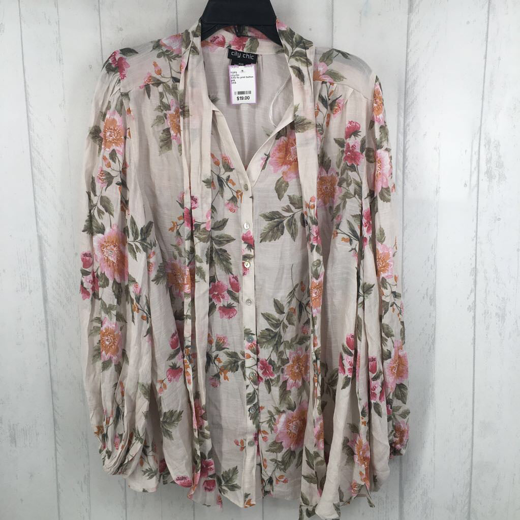 sz12 flo print button down l/s tunic