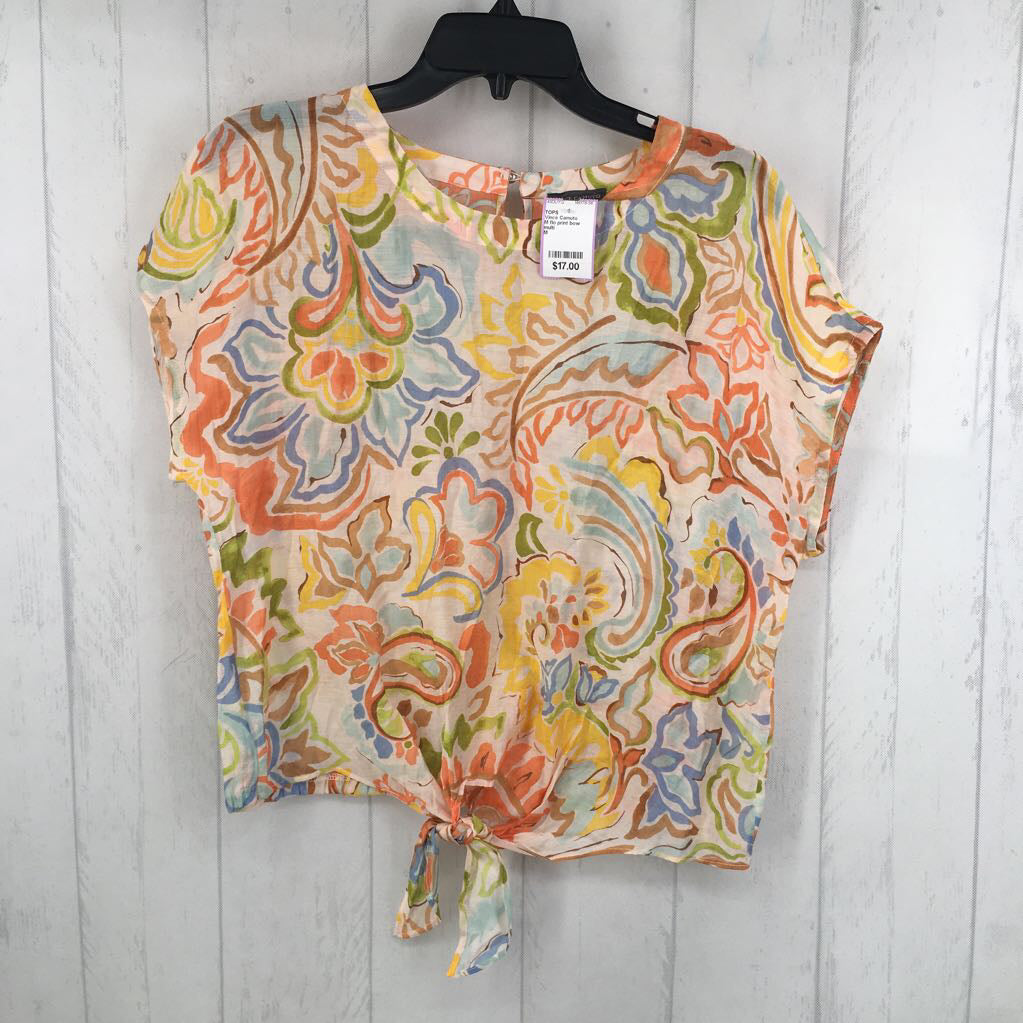M flo print bow hem s/s top