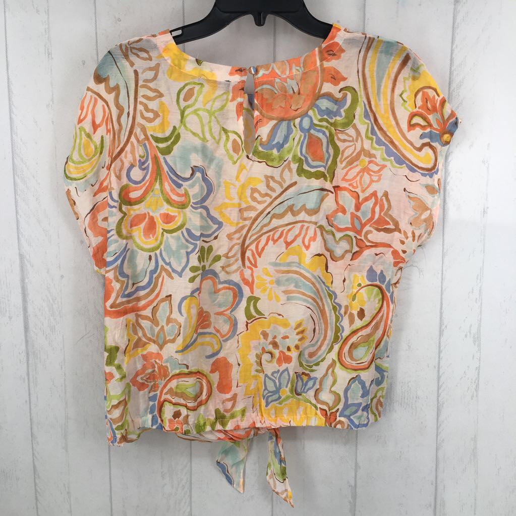 M flo print bow hem s/s top