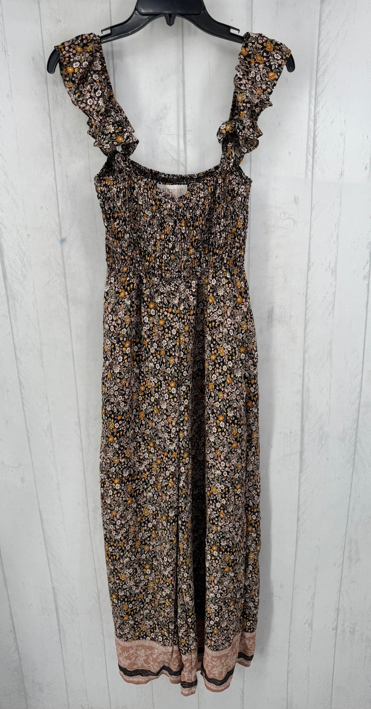 M flo print smocked slvls jumpsuit