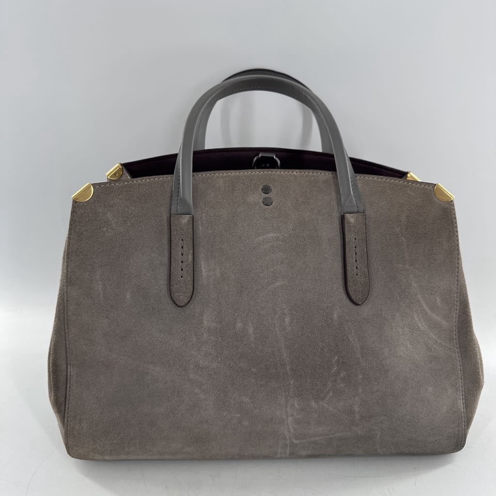 suede dual handle triple compartment satchel