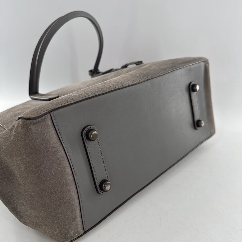 suede dual handle triple compartment satchel