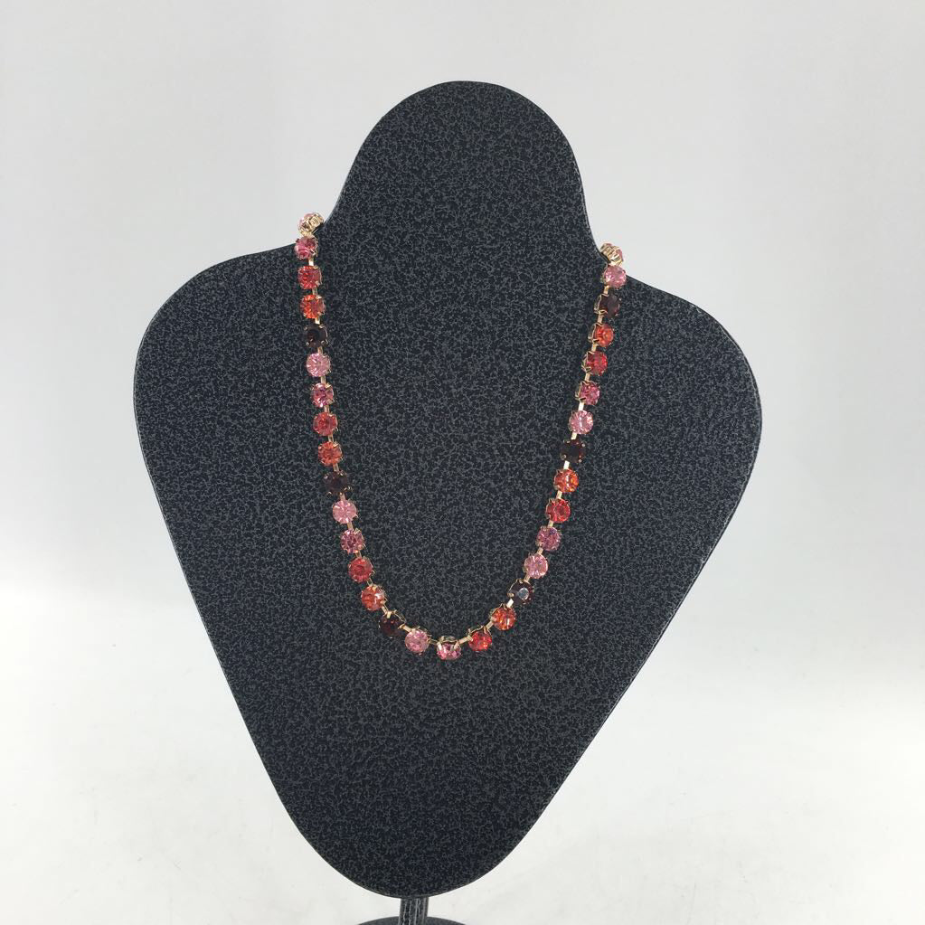 10" gold tone red & pink crystal necklace