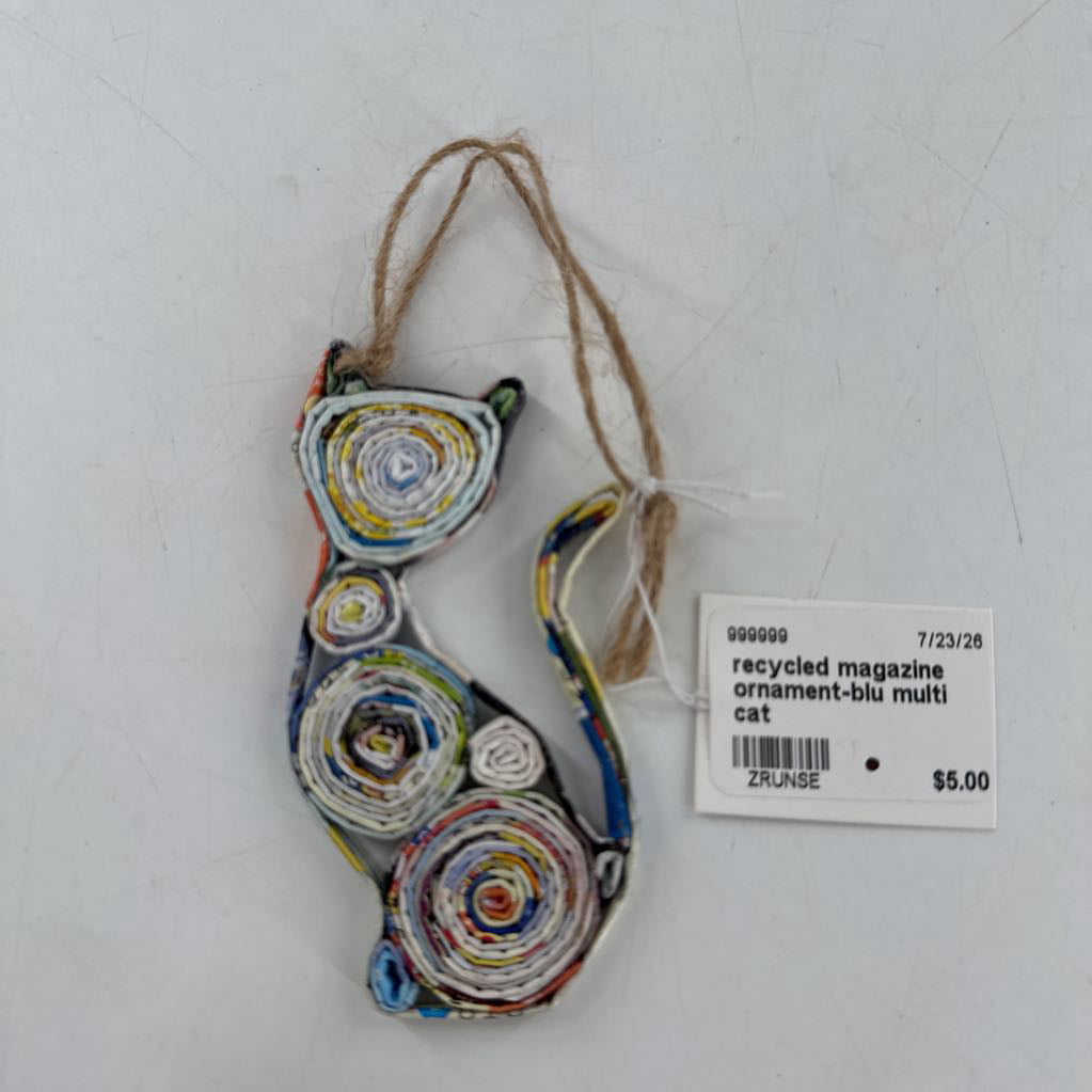 recycled magazine ornament-blu multi cat
