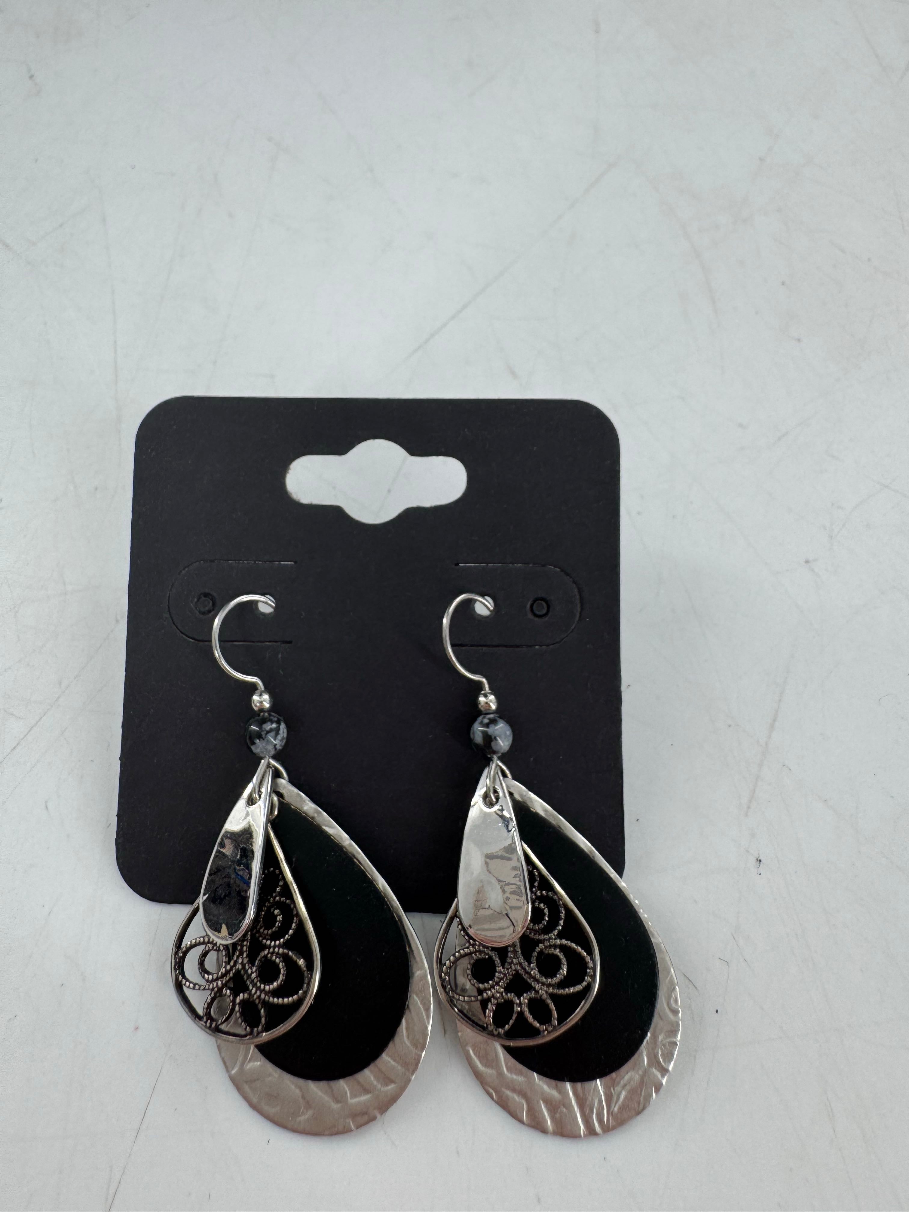 silver & black dangle earrings