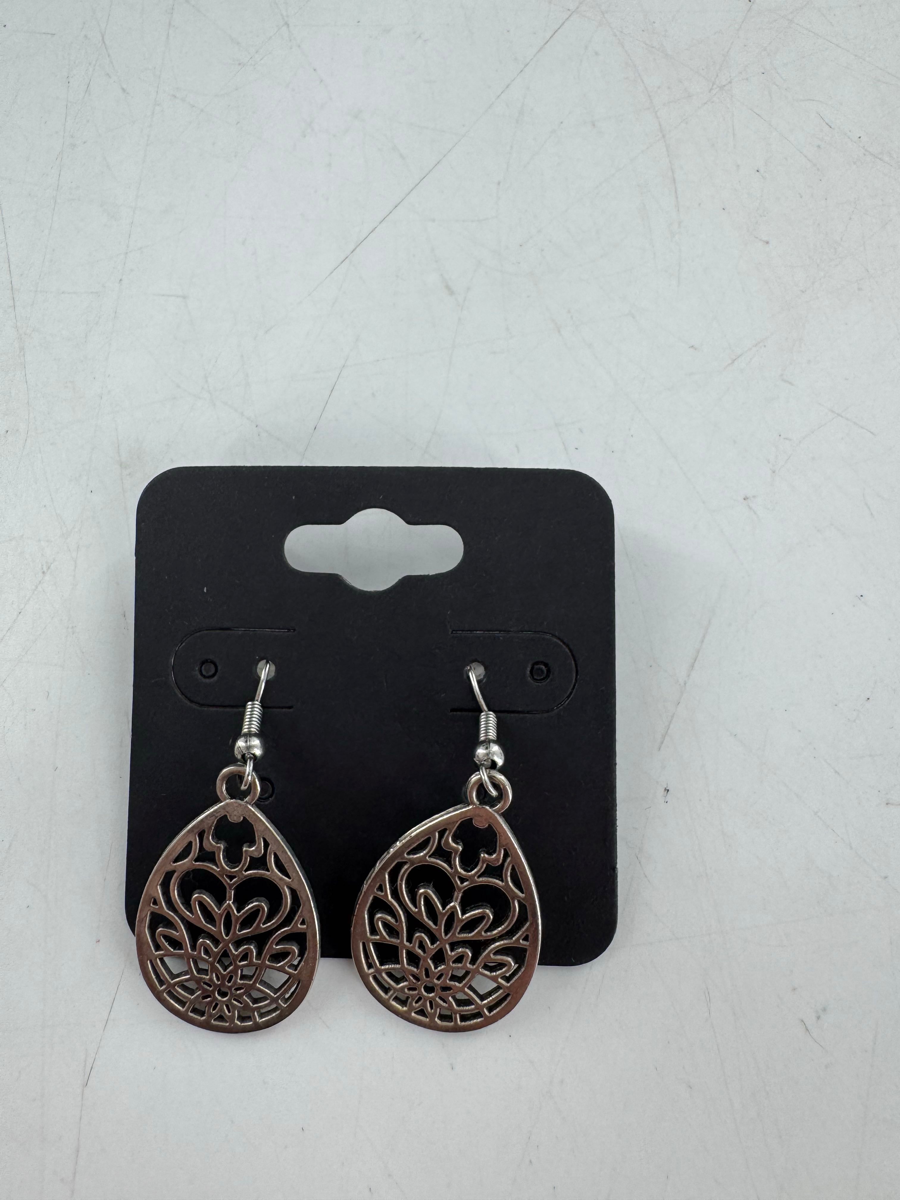silver etched dangle earrings