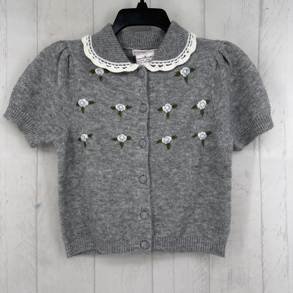 XS flo embroidered button down s/s sweater