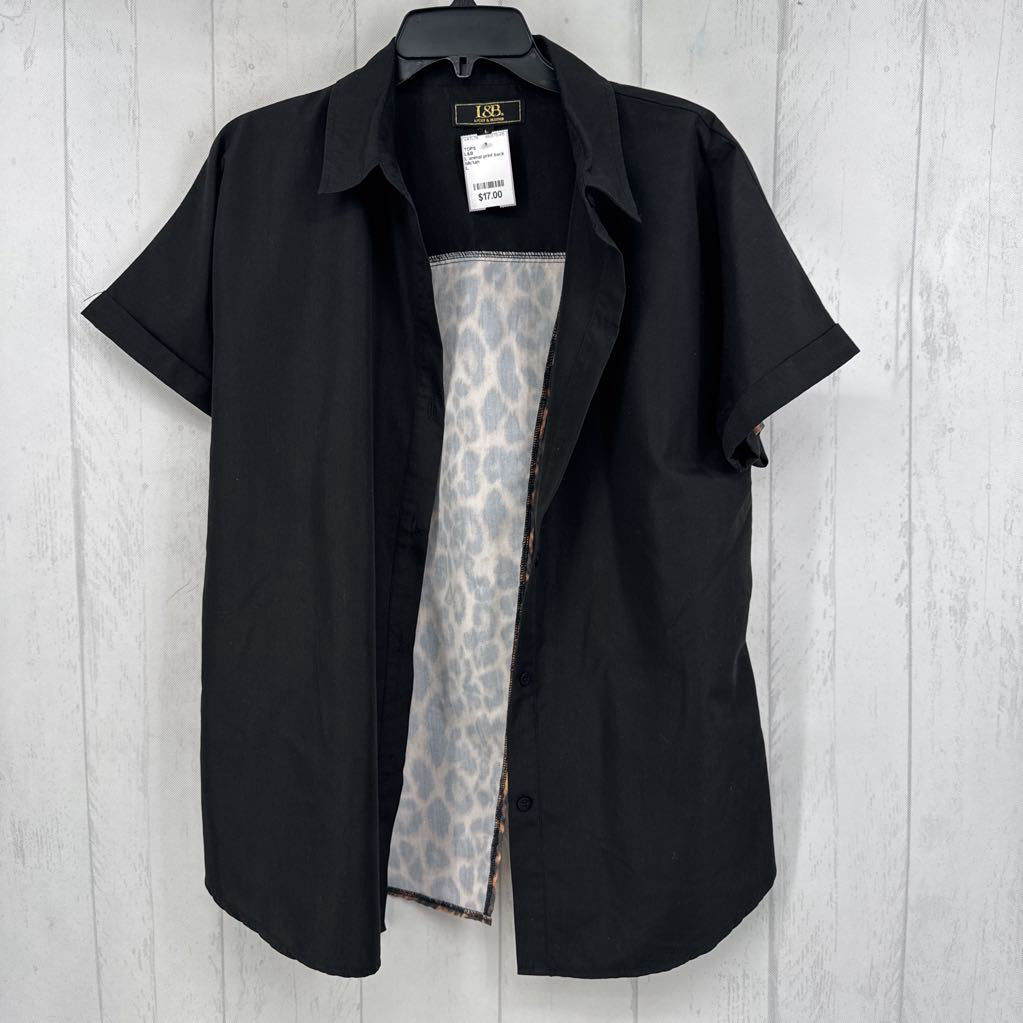 L animal print back button down s/s top