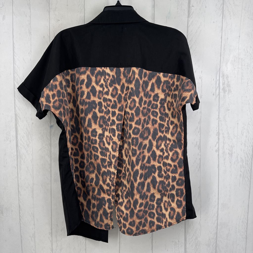 L animal print back button down s/s top