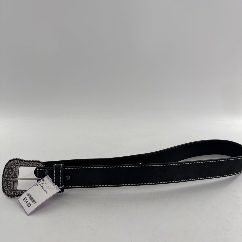 S western style black leather belt