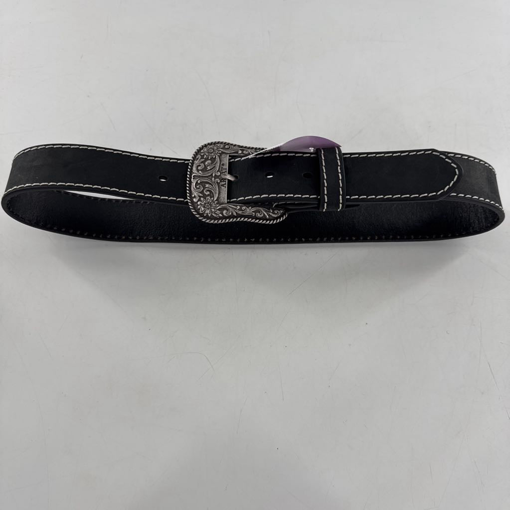 S western style black leather belt
