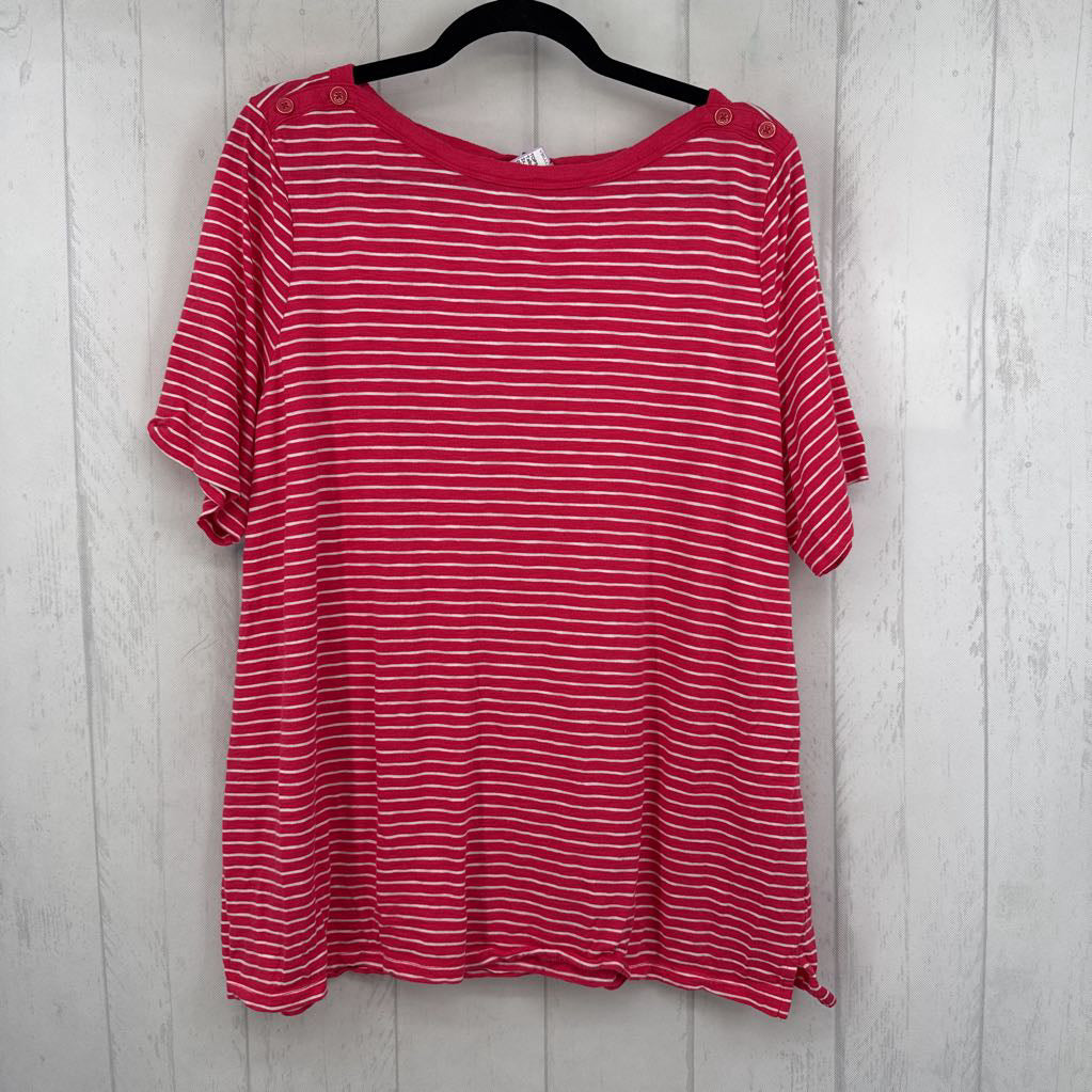 2x s/s stripe button detail top