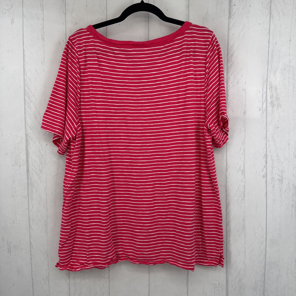 2x s/s stripe button detail top