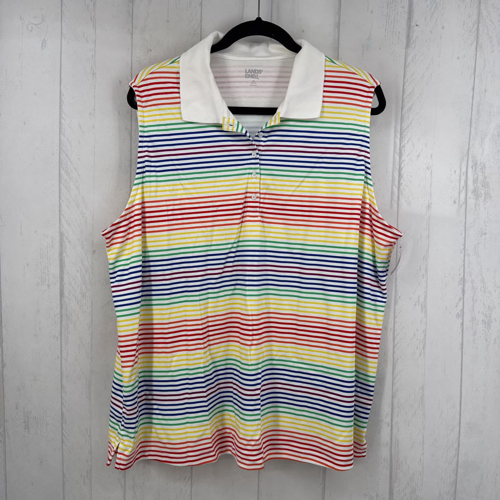 2x stripe collar half button tank
