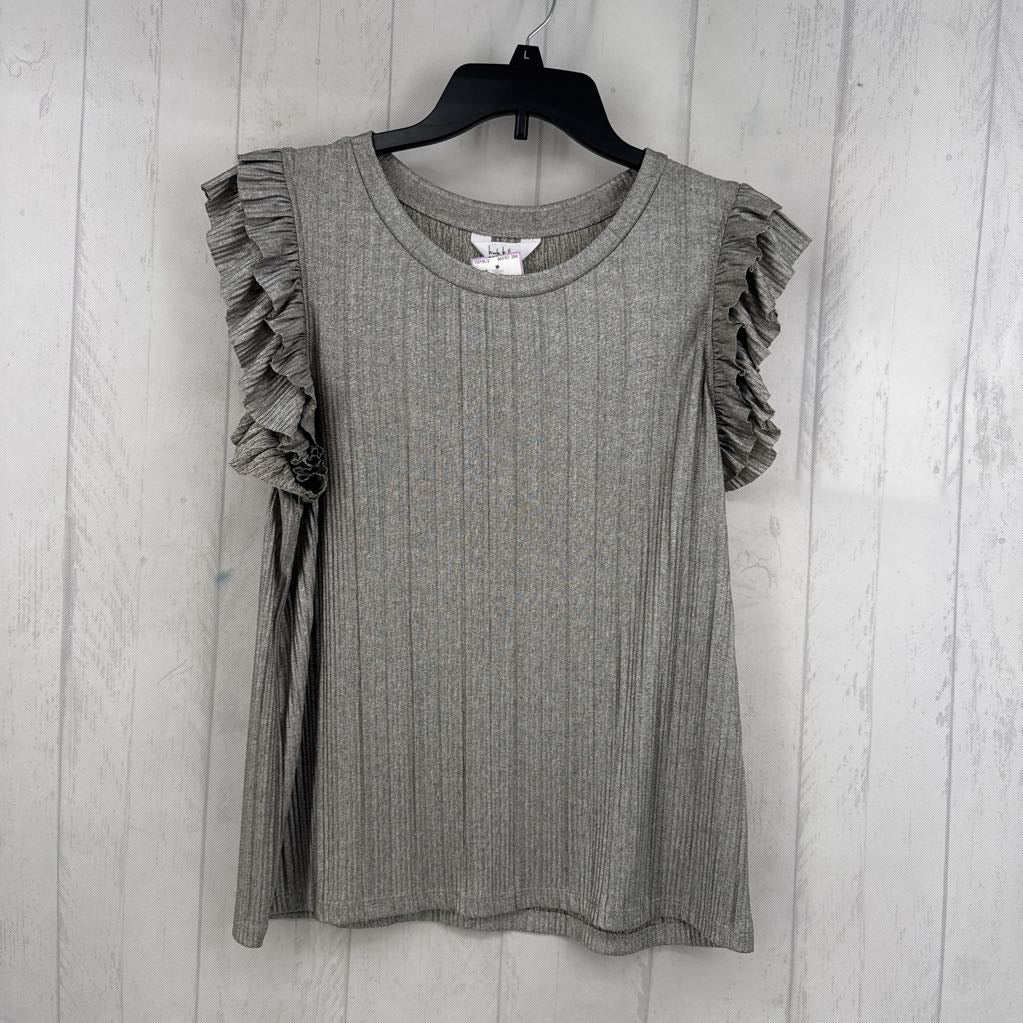 L ruffle slv metallic top