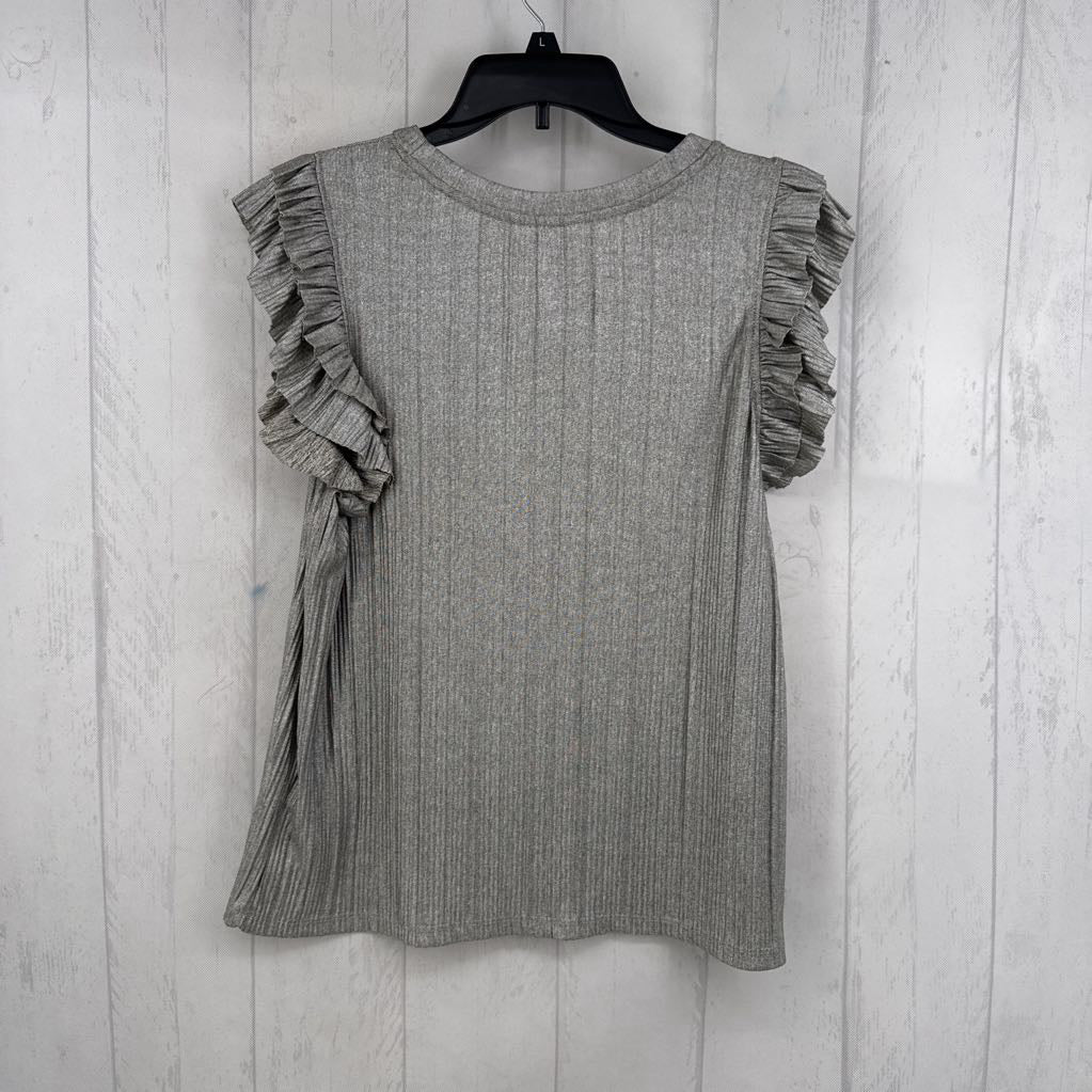 L ruffle slv metallic top