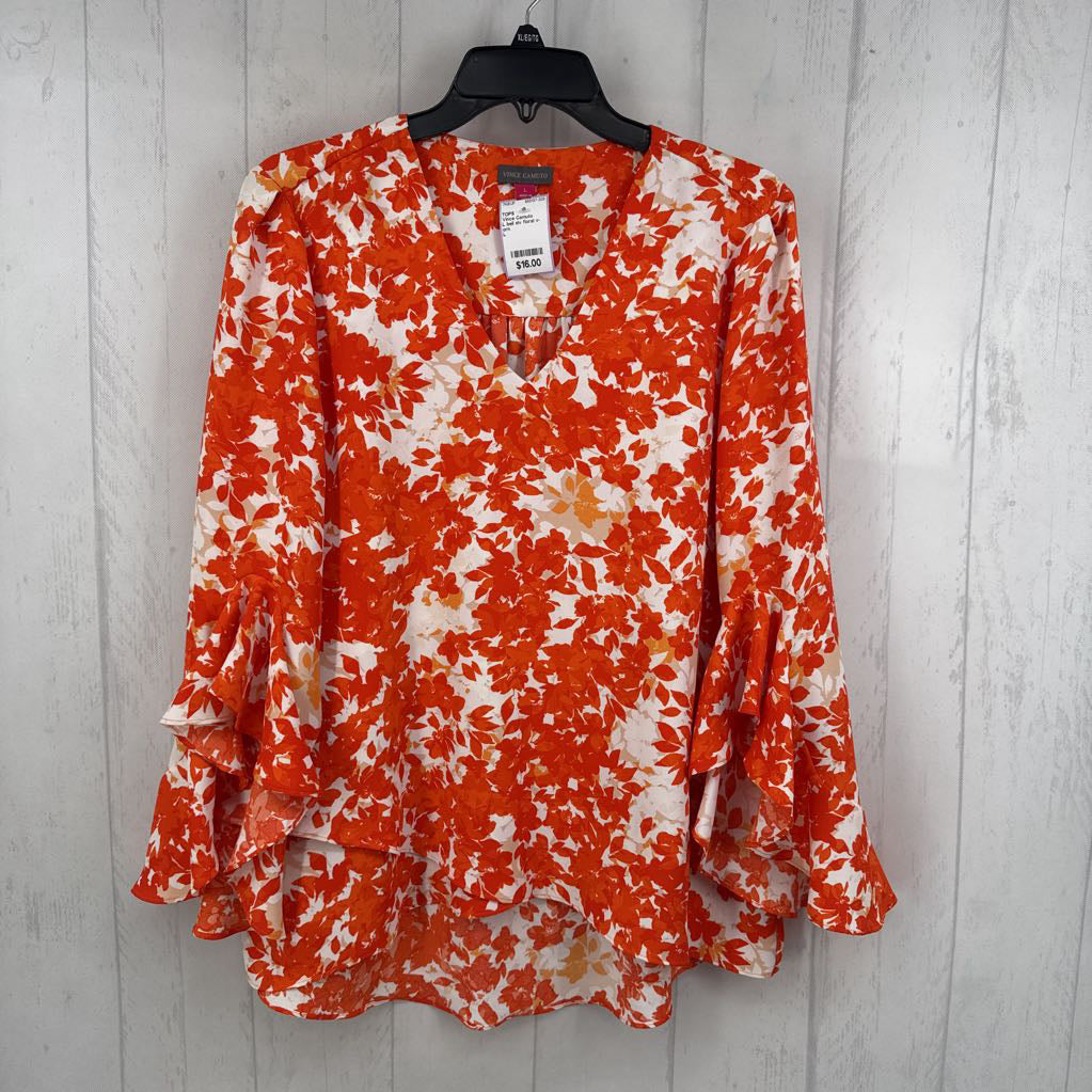 L bell slv floral v-neck top