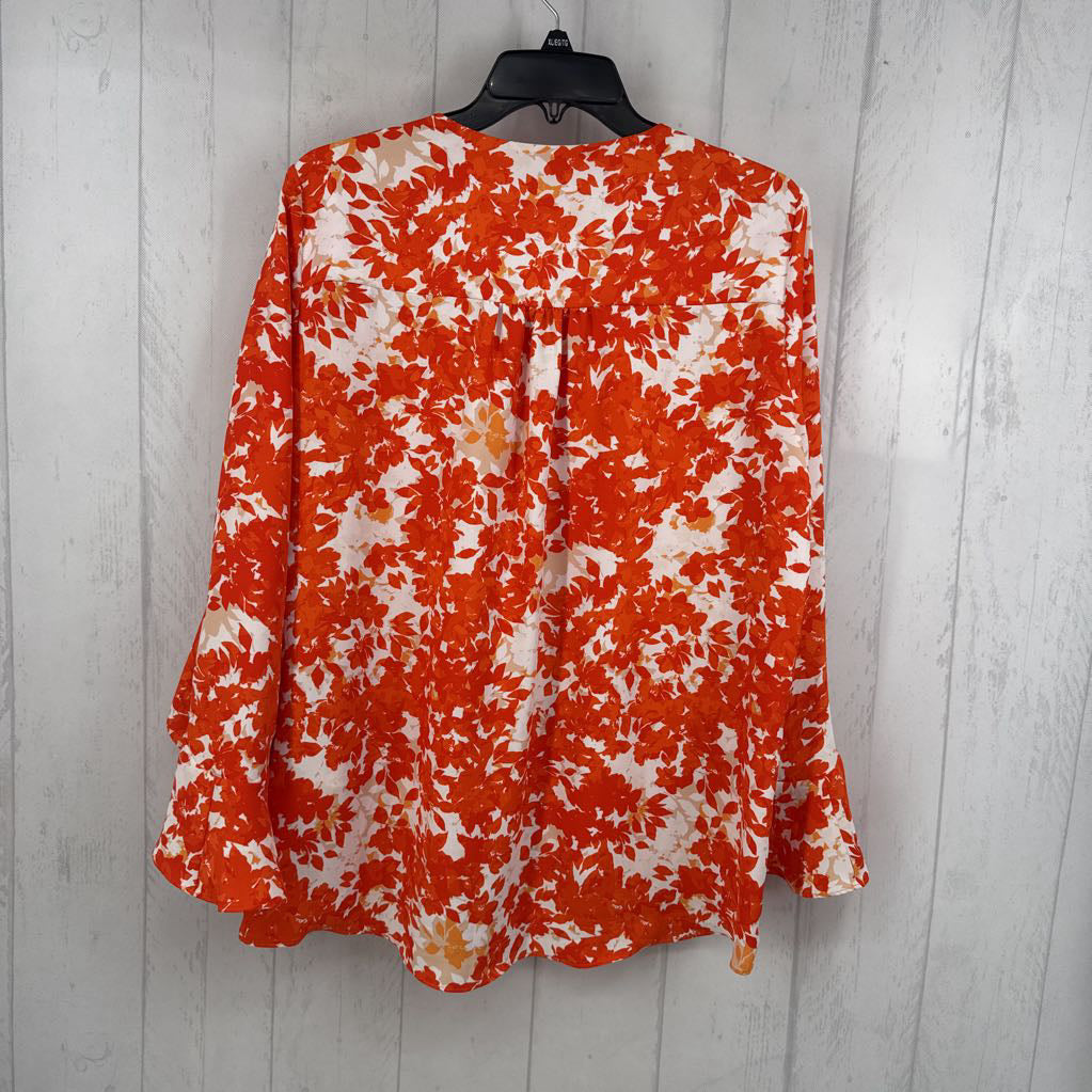 L bell slv floral v-neck top