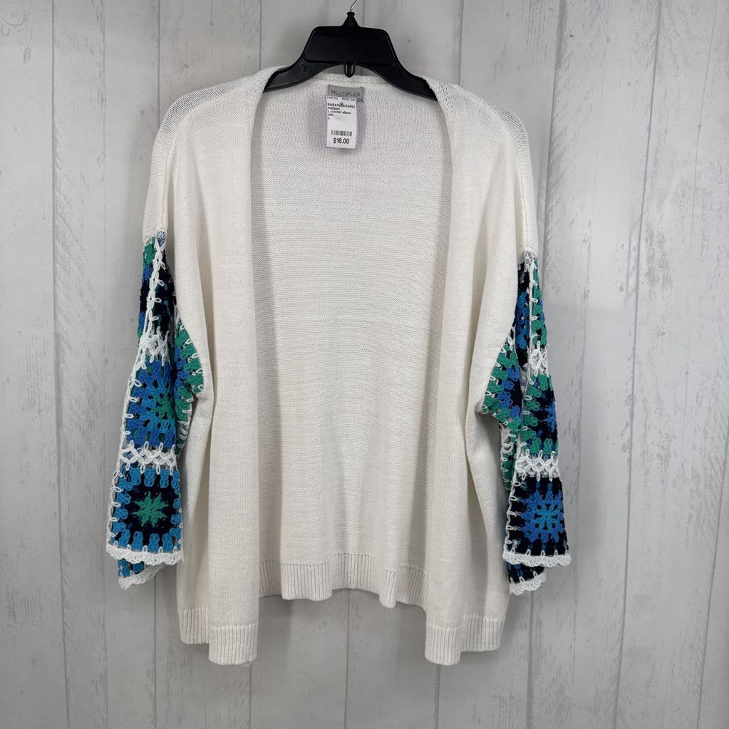 L crochet elbow slv open drape cardigan