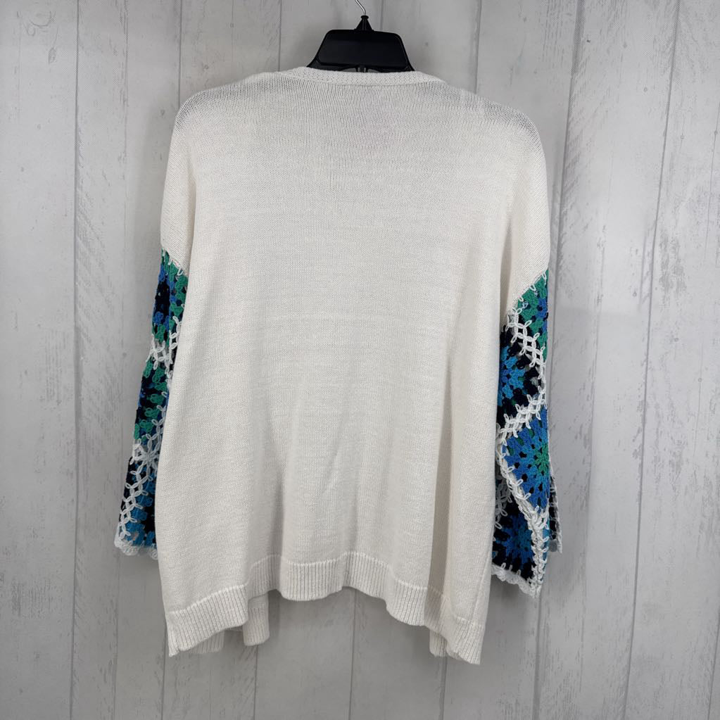 L crochet elbow slv open drape cardigan