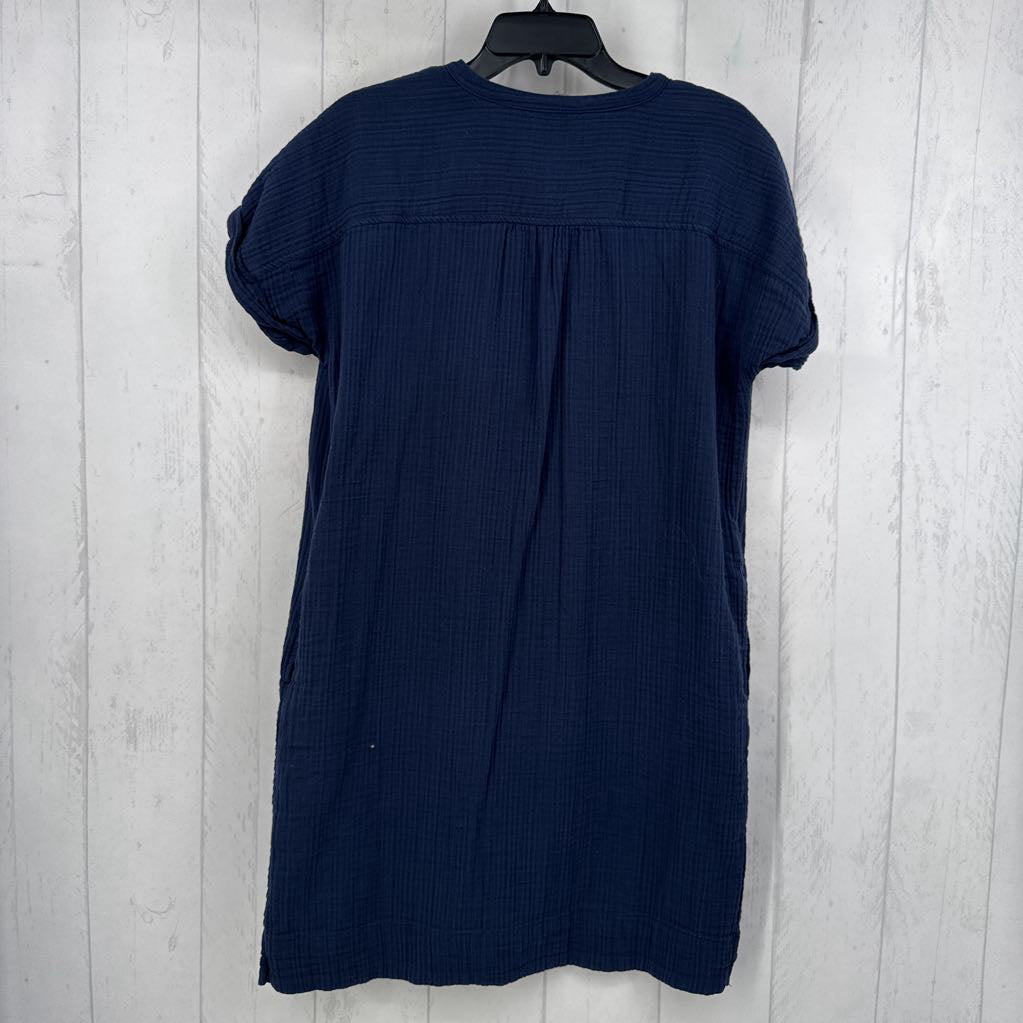 M cuff slv gauze half button dress