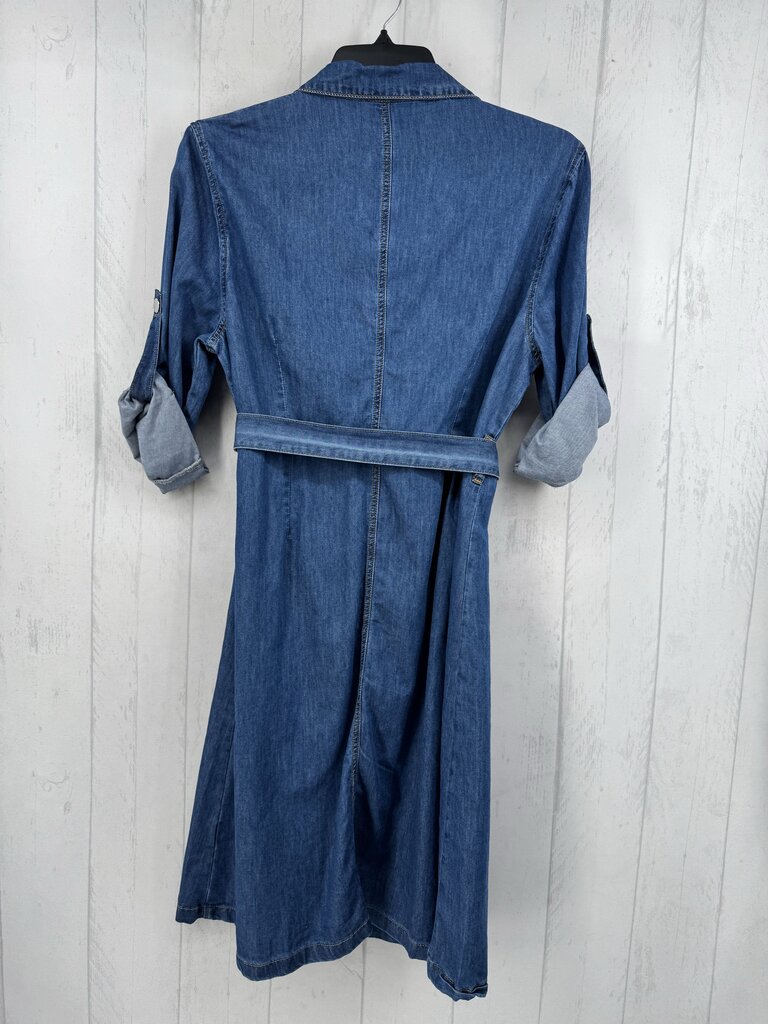 L tab slv denim button shirt dress