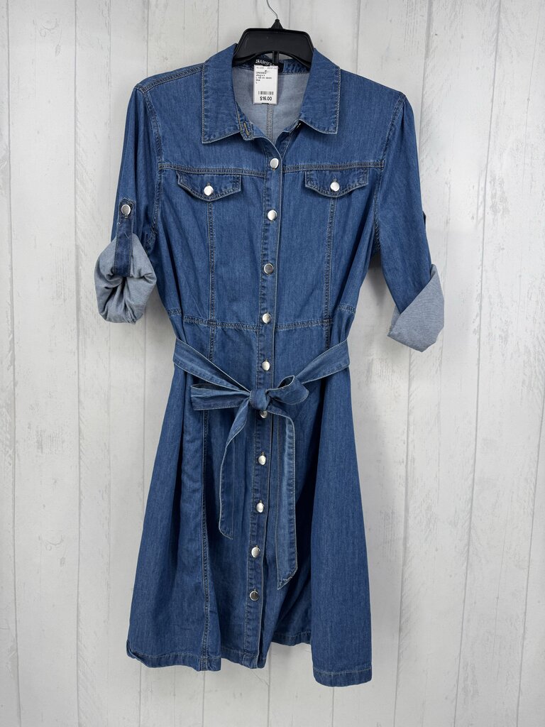 L tab slv denim button shirt dress