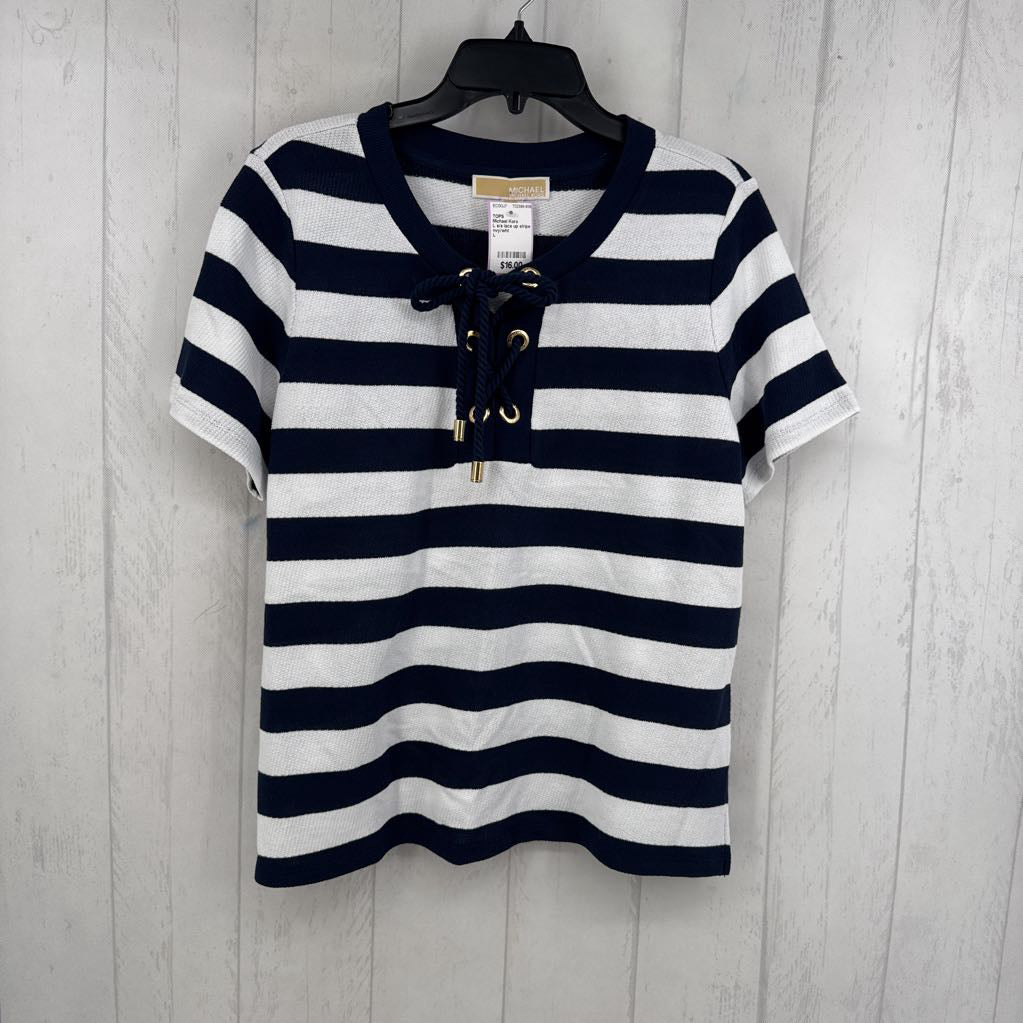 L s/s lace up stripe top