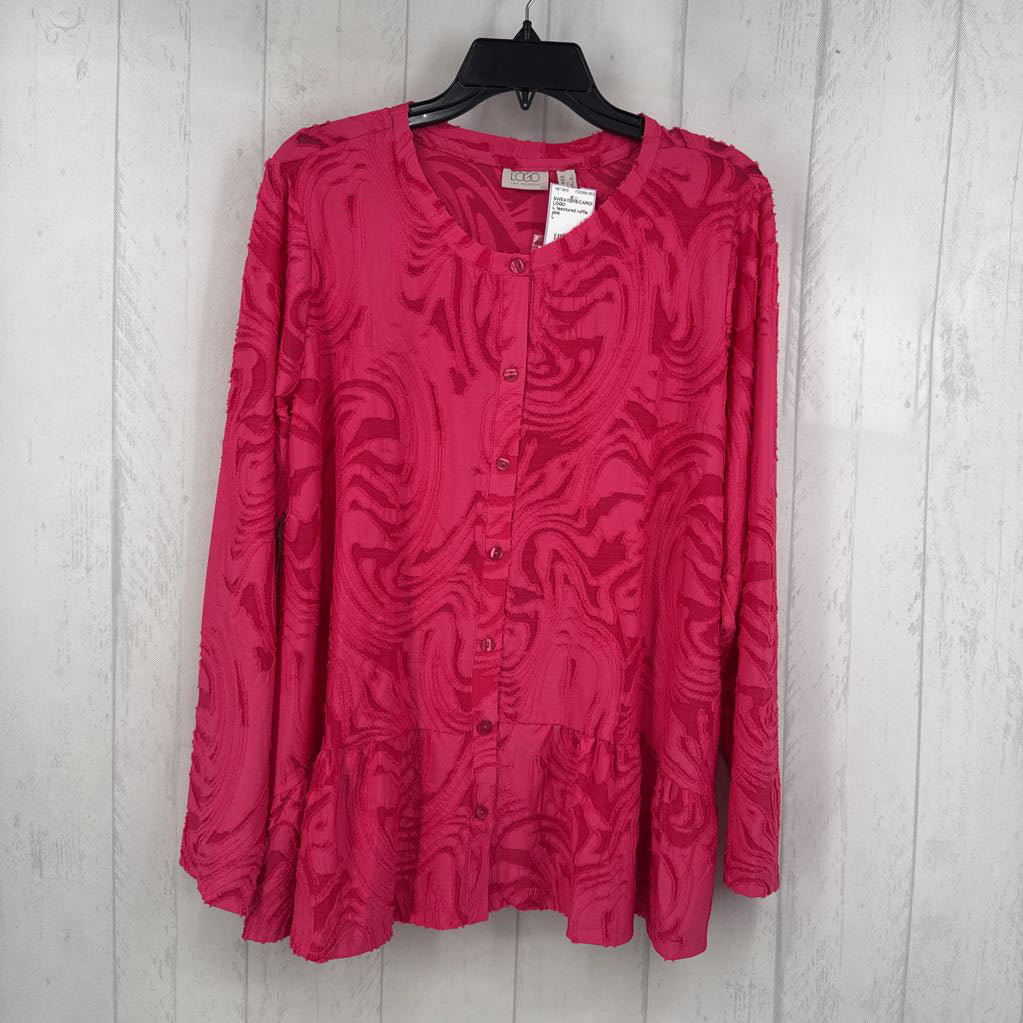 L tesxtured ruffle hem button cardigan