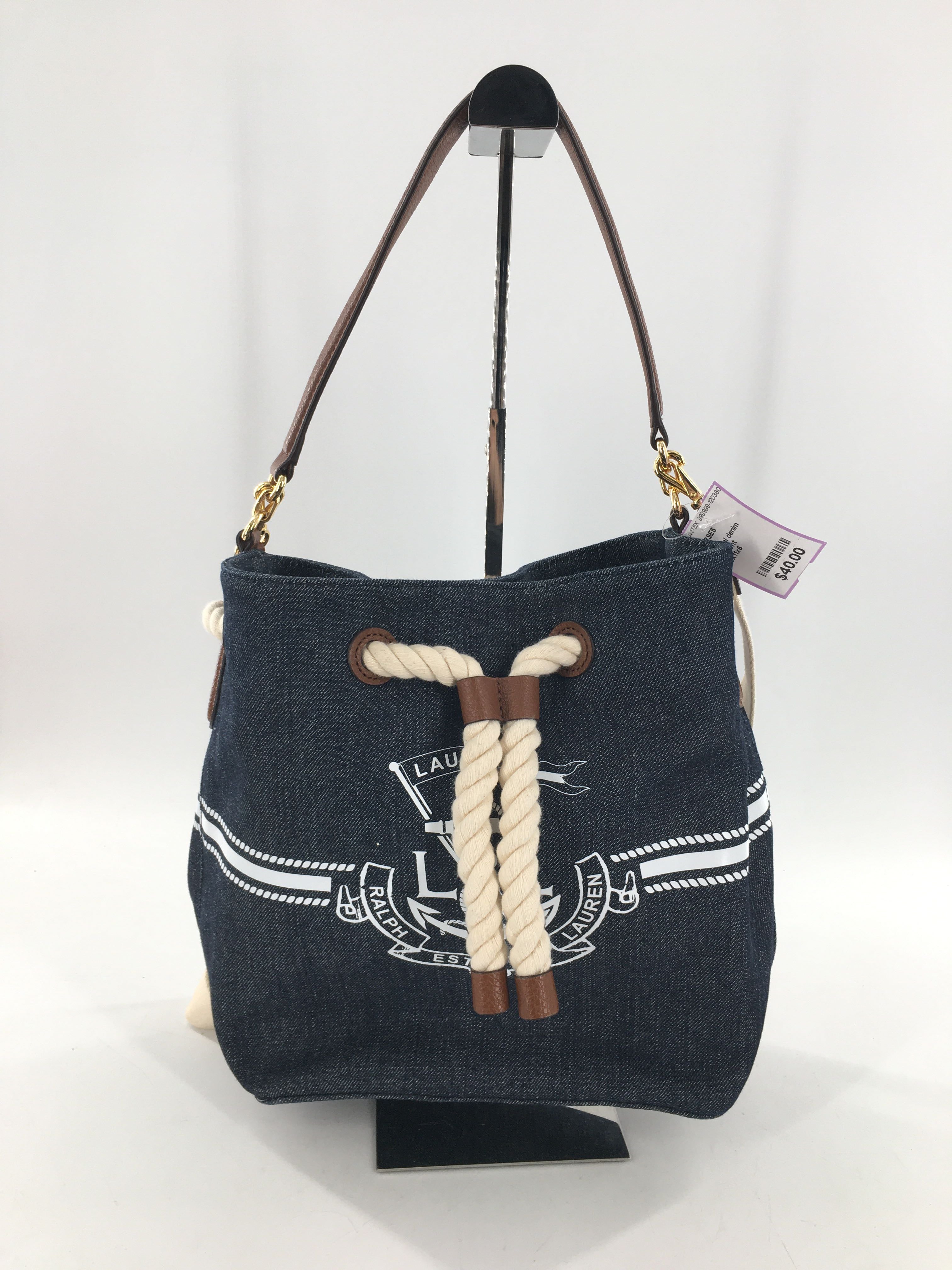 nautical denim knotted rope drawstring bag