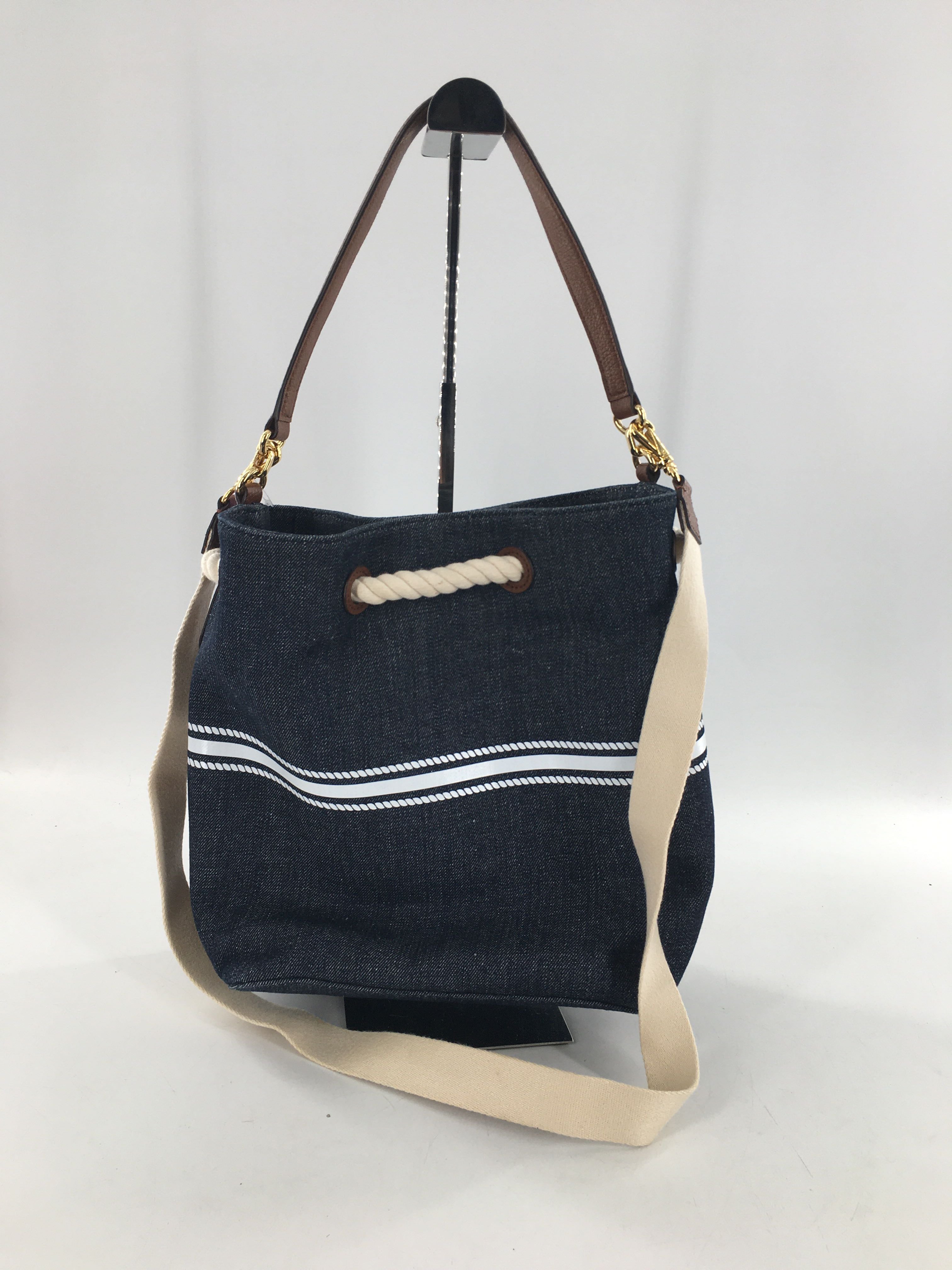 nautical denim knotted rope drawstring bag