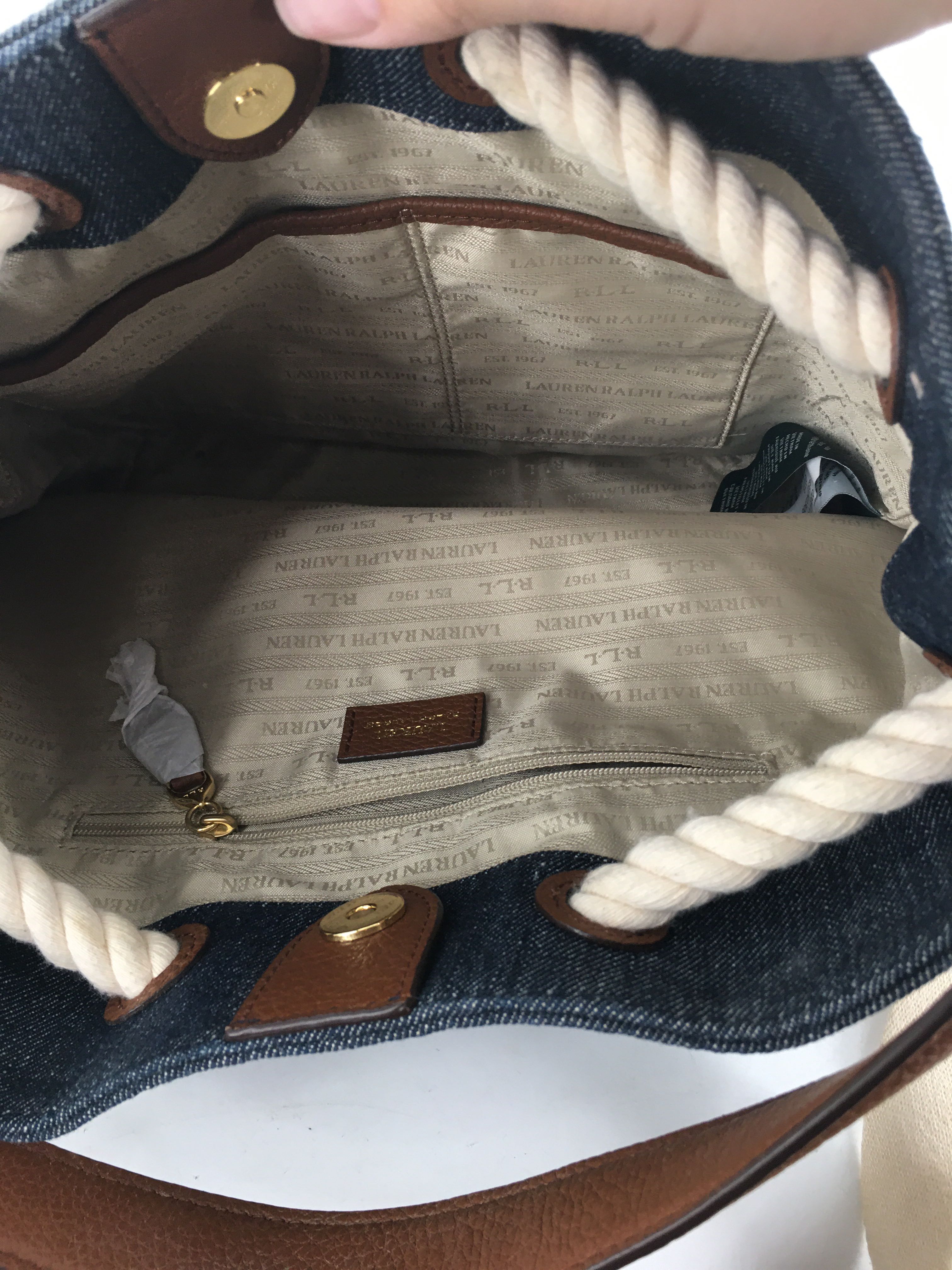 nautical denim knotted rope drawstring bag