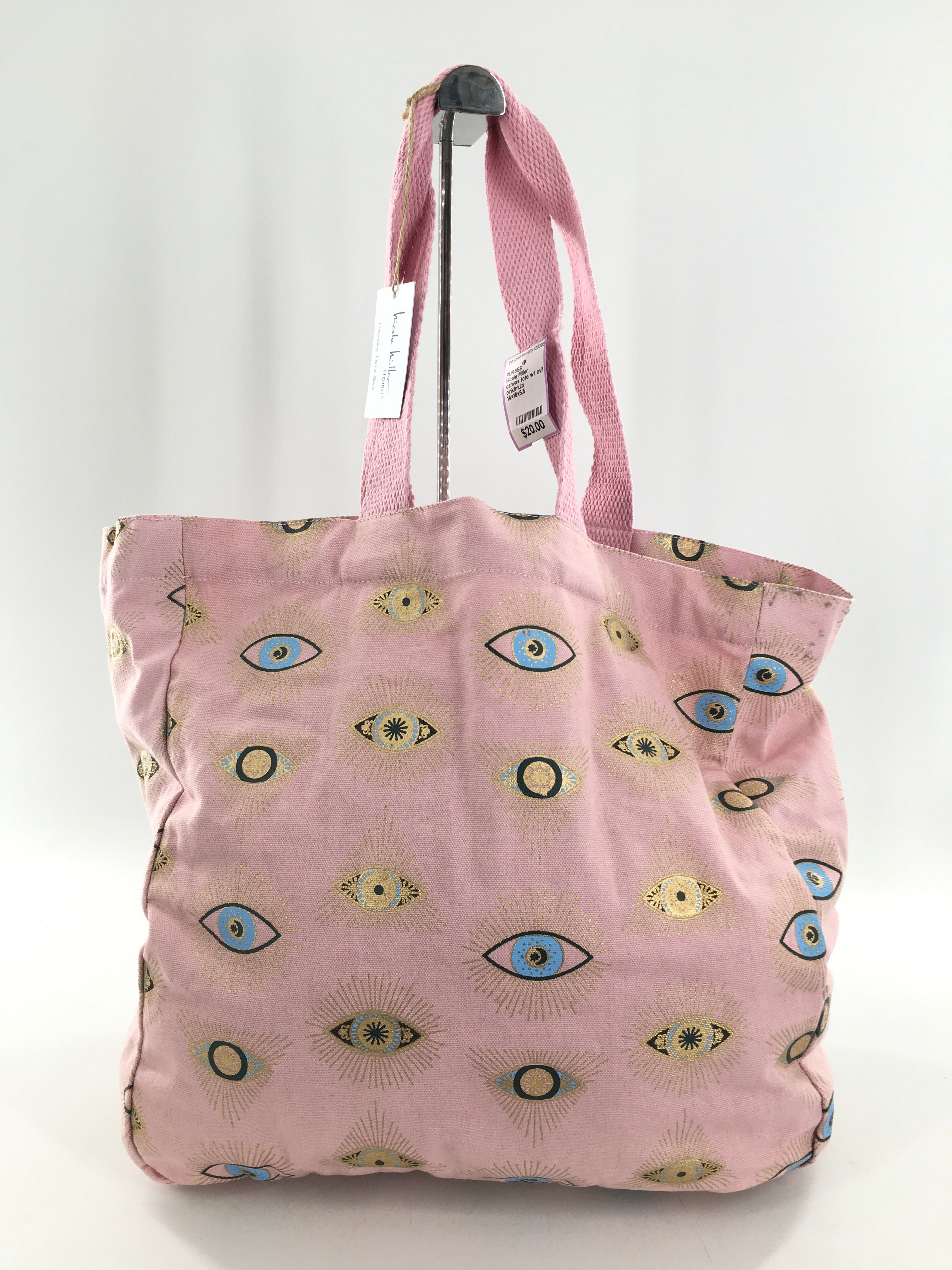 canvas tote w/ evil eye pattern