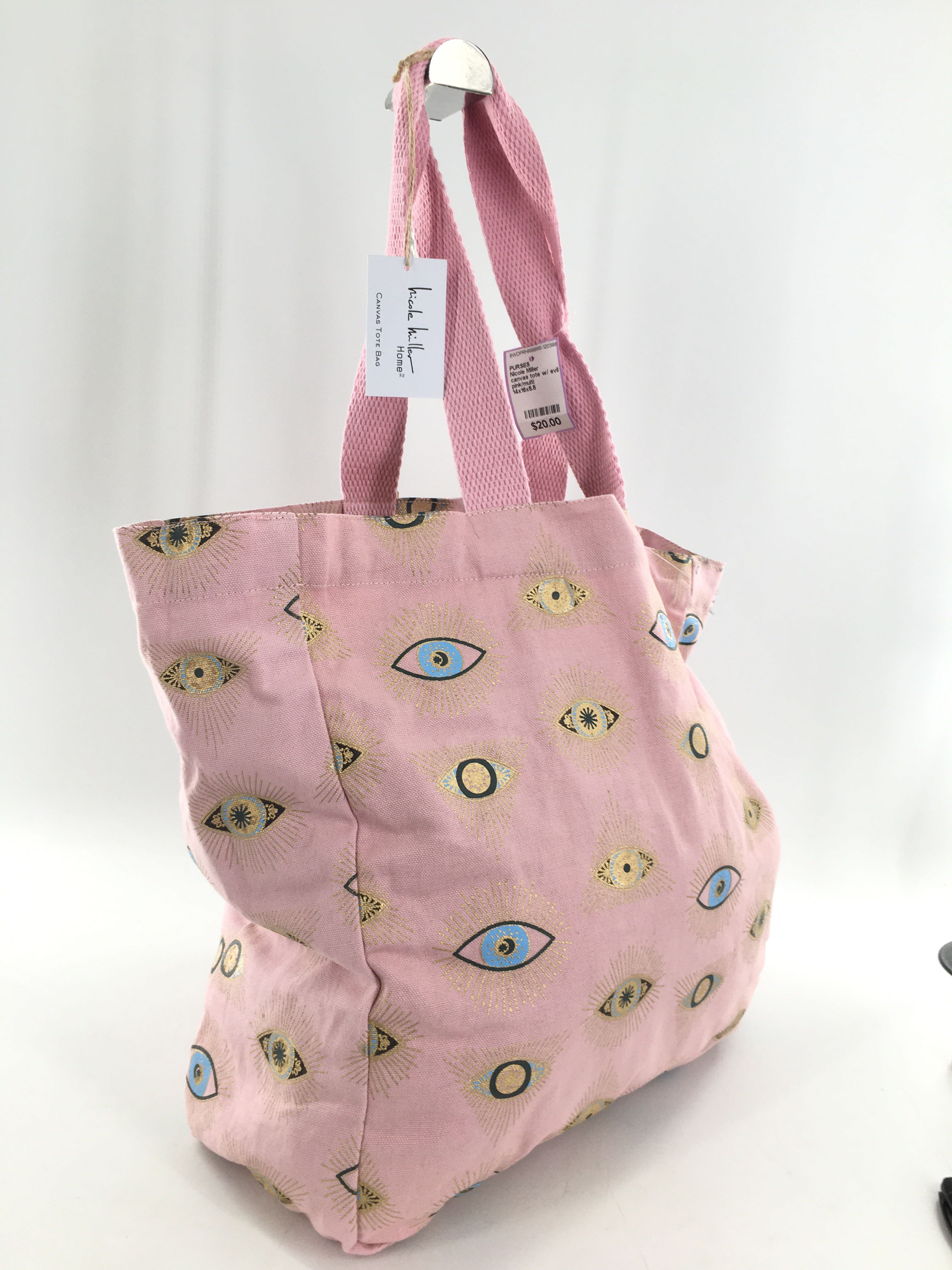 canvas tote w/ evil eye pattern