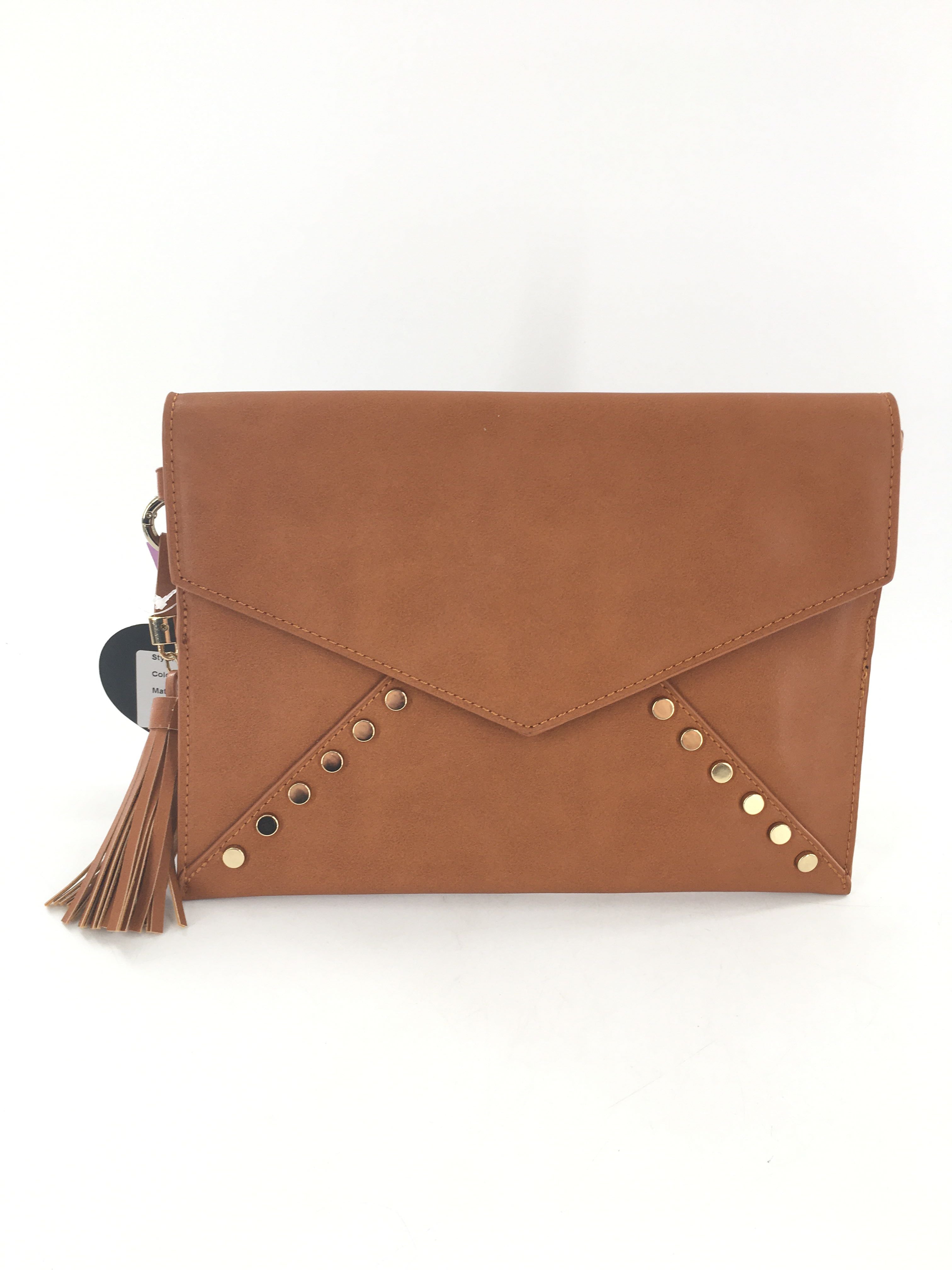 tassel studded envelope flap clutch