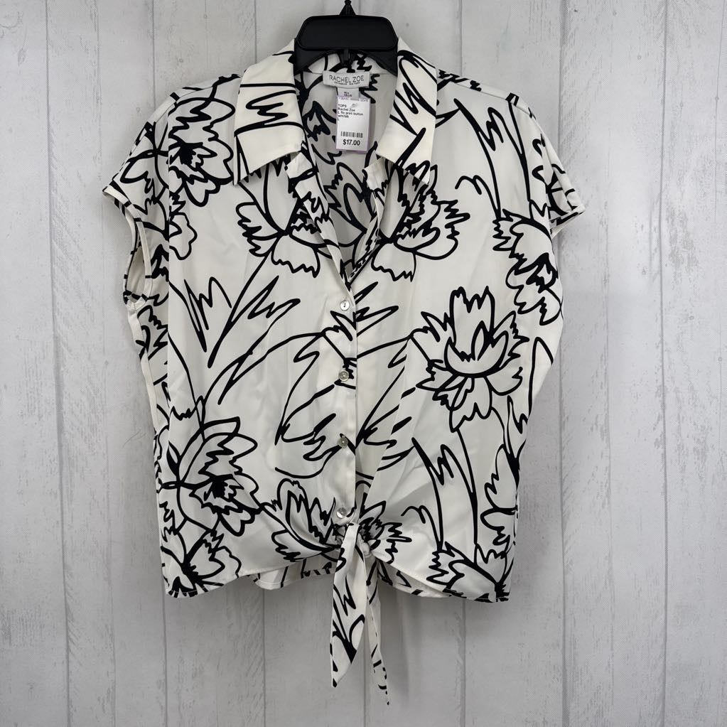 L flo print button down s/s top