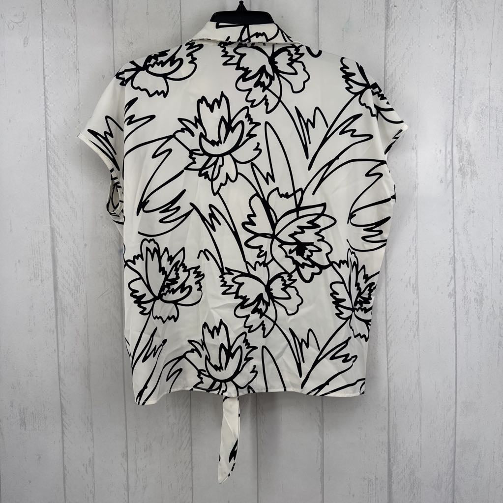 L flo print button down s/s top