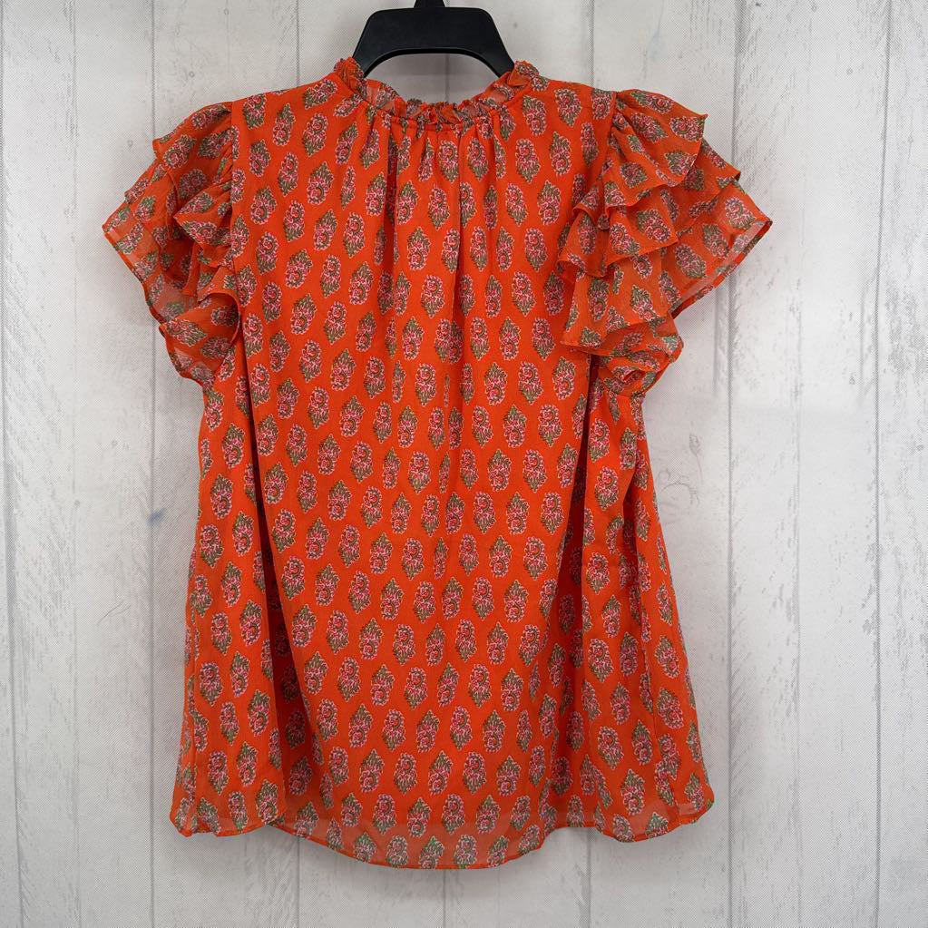 L flo print tie front s/s top