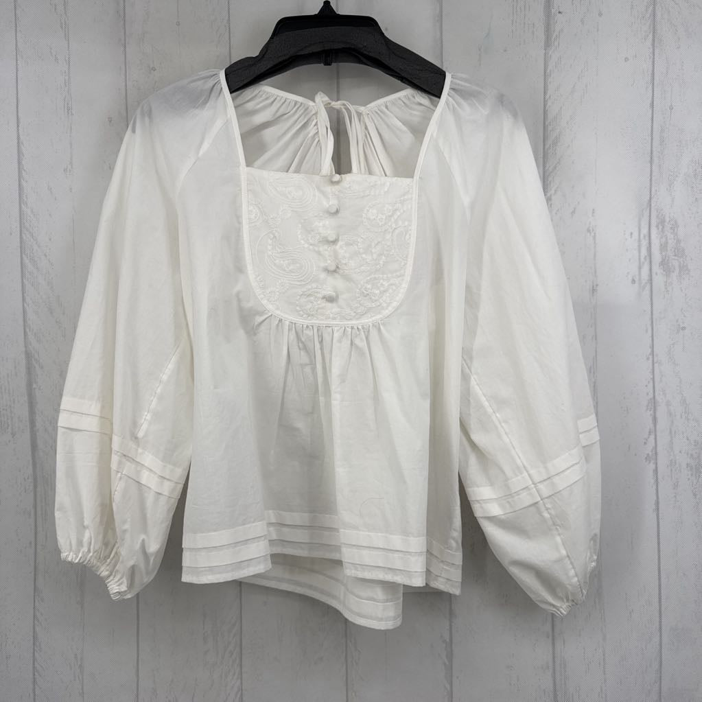 S embroidered bow back l/s top