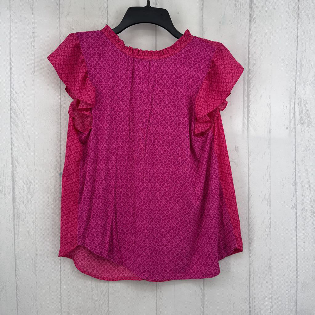 M flo print tie front flutter slv top