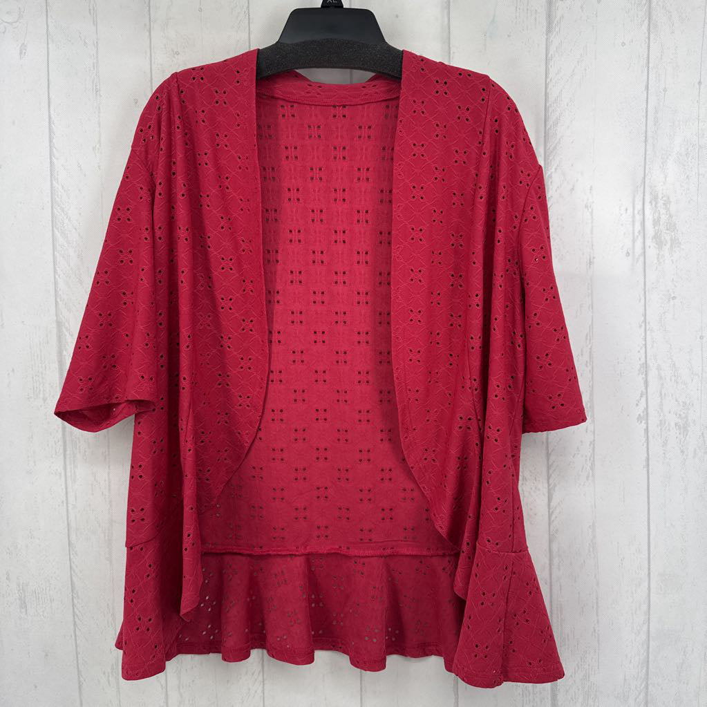 L eyelet open front 3/4 slv cardi