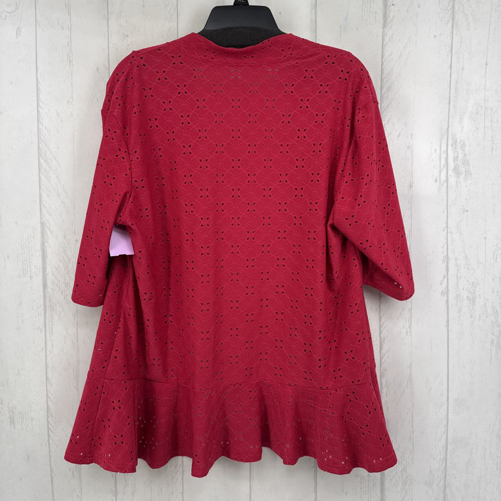 L eyelet open front 3/4 slv cardi