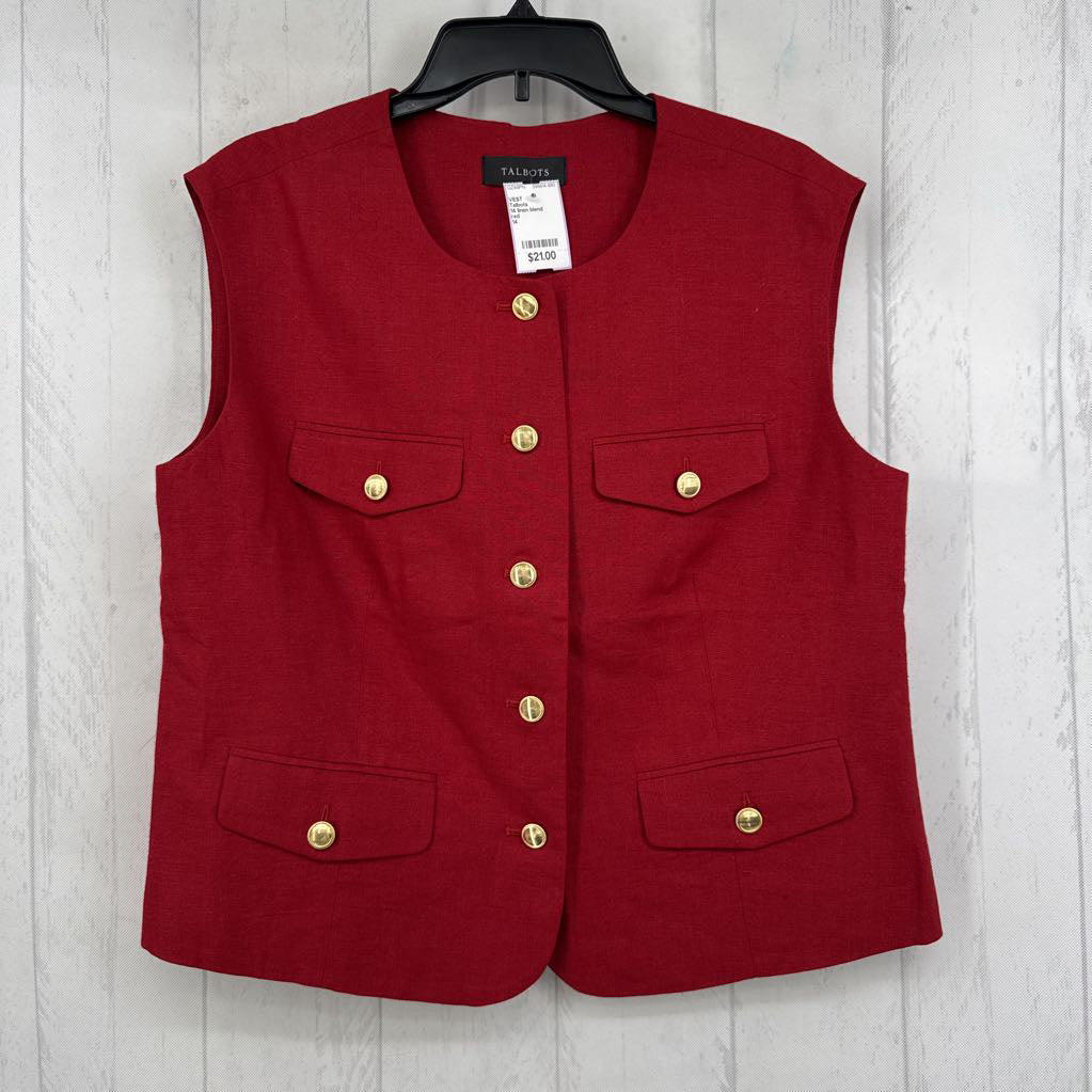 14 linen blend button down vest