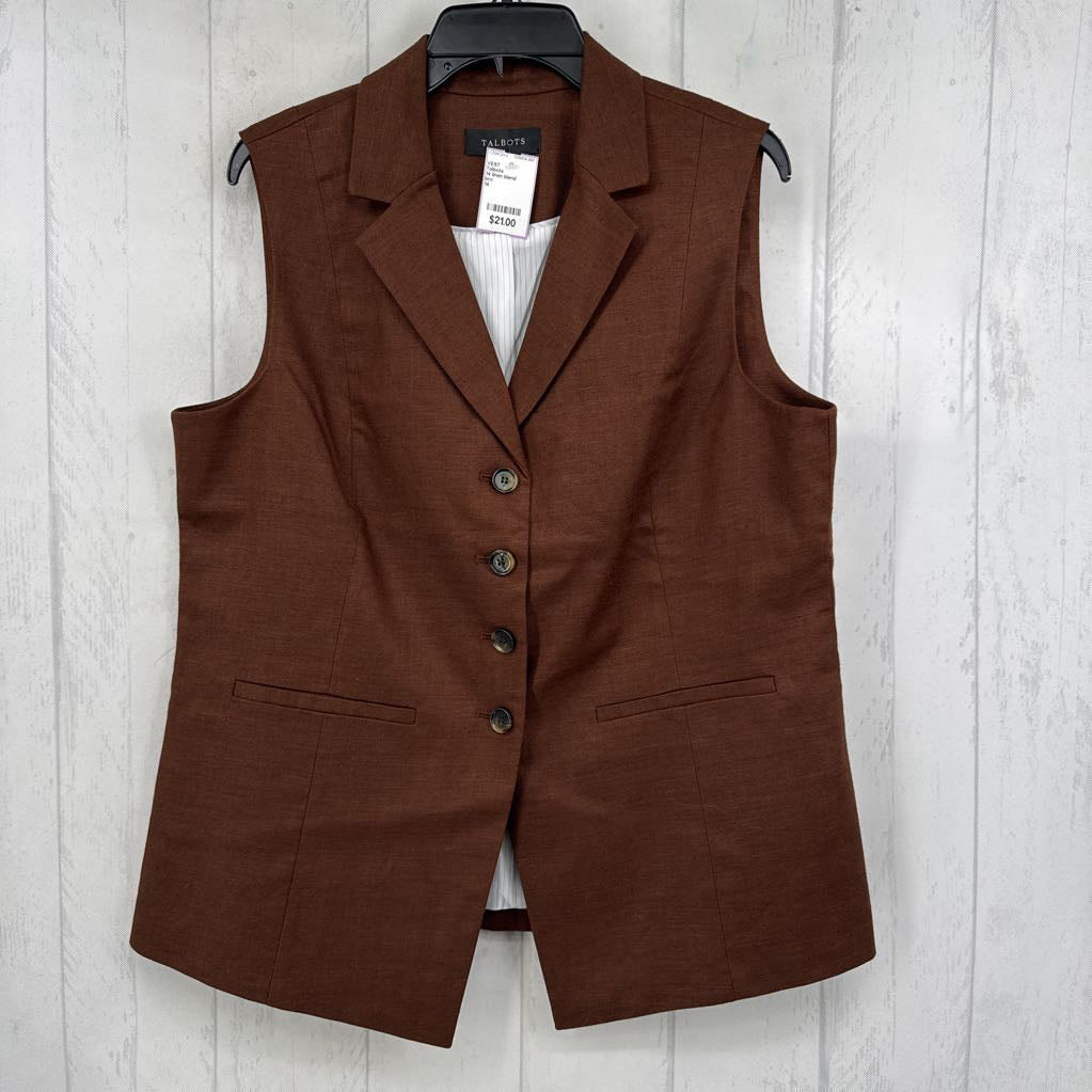 14 linen blend button down vest