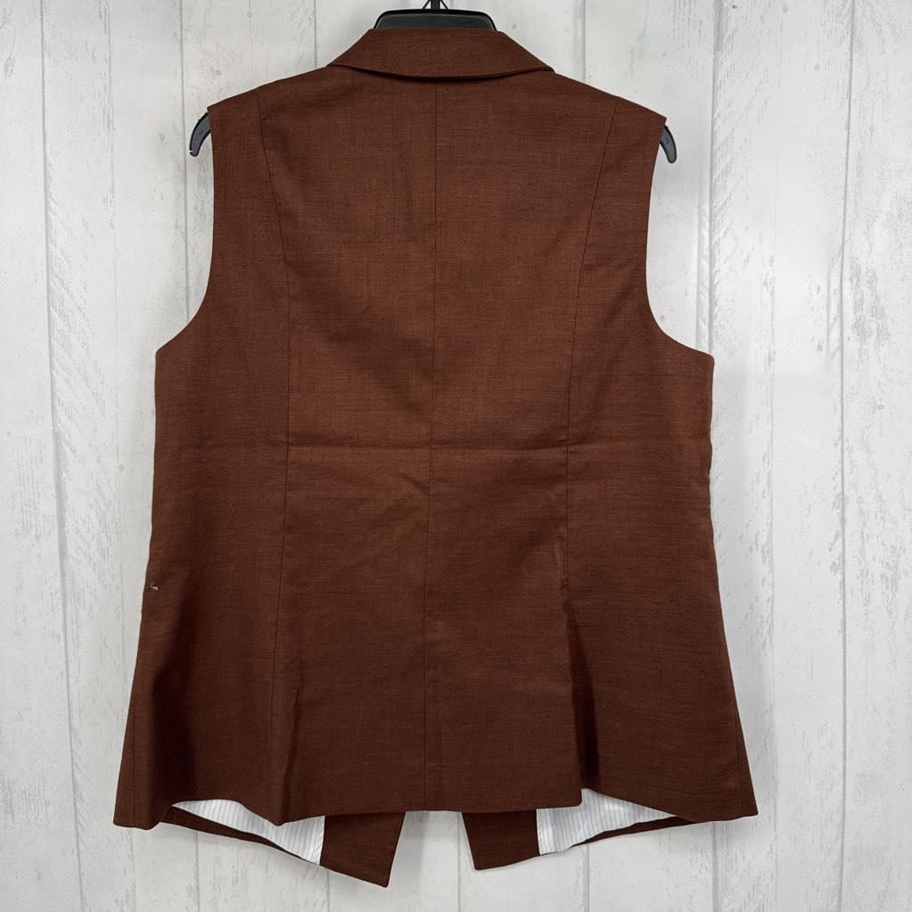 14 linen blend button down vest