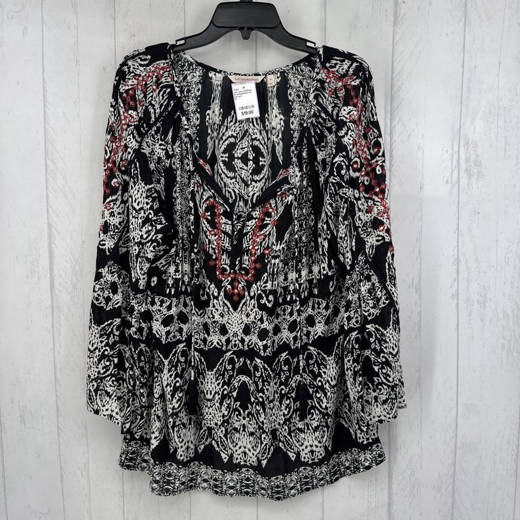 M embelished tie-front l/s top