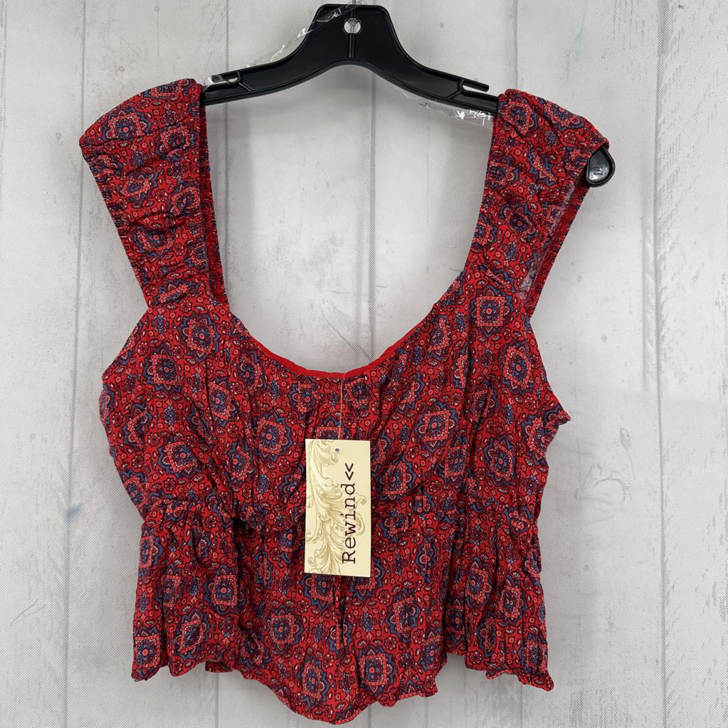 L printed s/s crop peplum tank