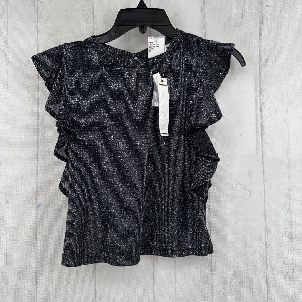 XS semi-sheer ruffled cropped top