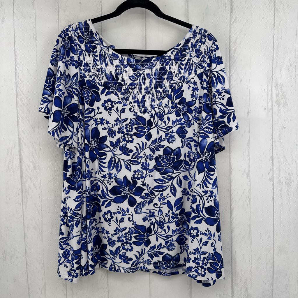 22/24 smocked flo print s/s top